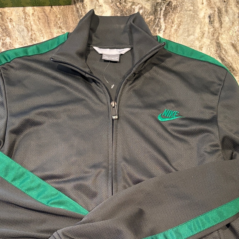 Vintage Nike Men's Charcoal and Teal track jacket